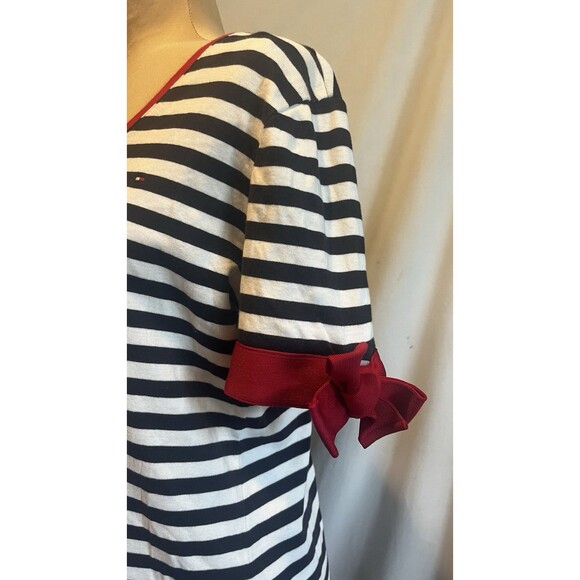 Tommy Hilfiger Knit Dress  Bow Detail Blue & White Stripe Size Large - Picture 3 of 5